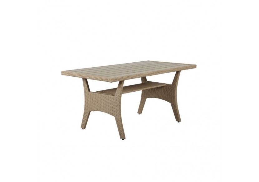 Salon de jardin BELLWOOD en résine tressée 5 places coussins beige