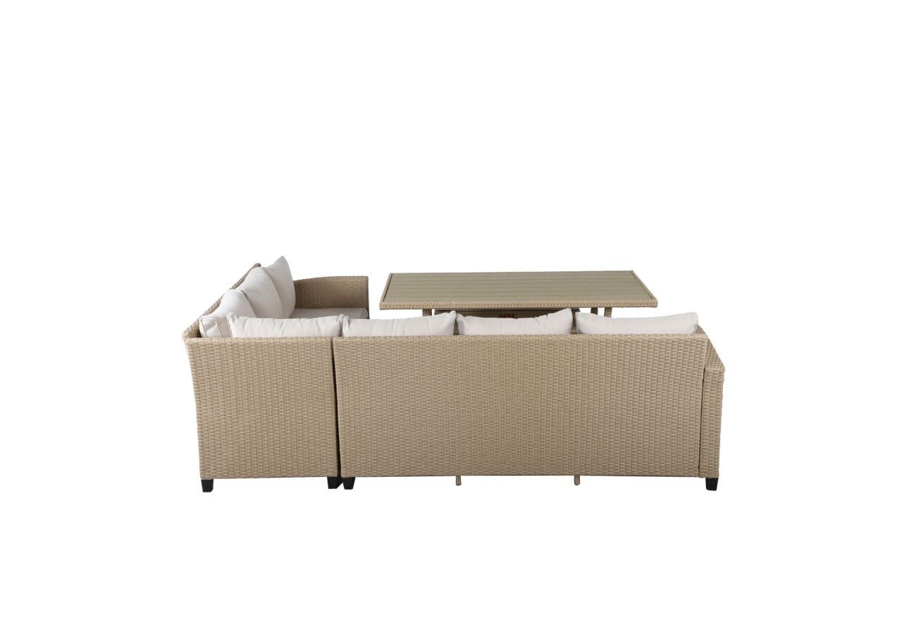 Salon de jardin BELLWOOD en résine tressée 5 places coussins beige