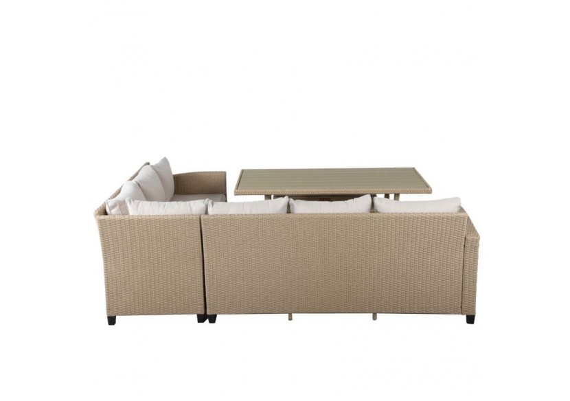 Salon de jardin BELLWOOD en résine tressée 5 places coussins beige