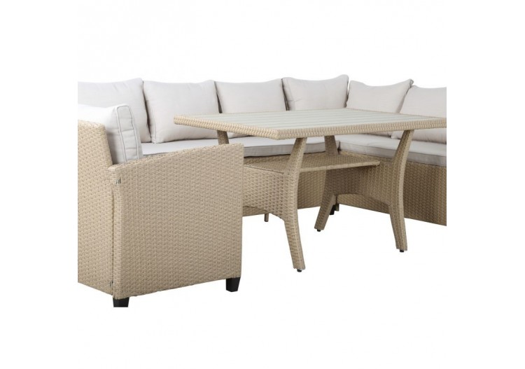 Salon de jardin FRANKLIN en résine tressée 10 places coussins beige