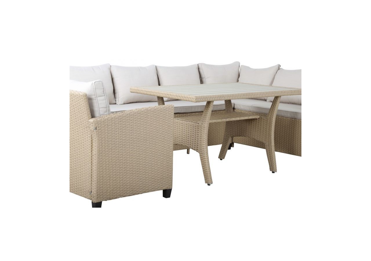 Salon de jardin FRANKLIN en résine tressée 10 places coussins beige