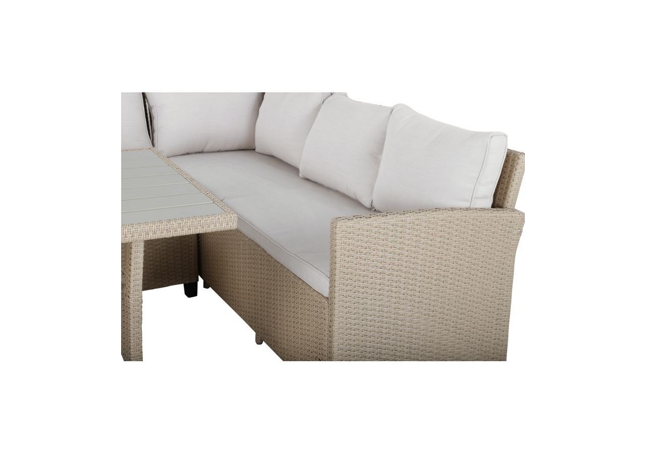 Salon de jardin FRANKLIN en résine tressée 10 places coussins beige