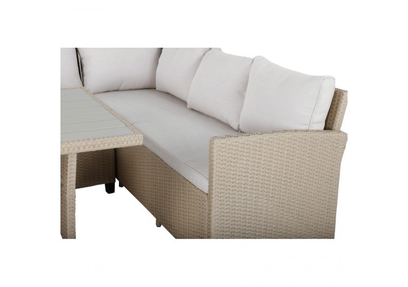 Salon de jardin FRANKLIN en résine tressée 10 places coussins beige