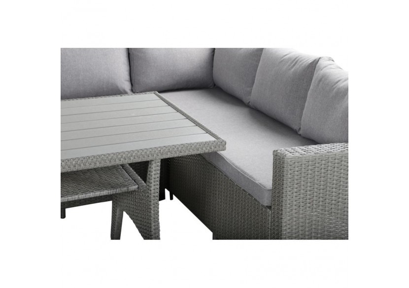 Salon de jardin MELROSE en résine tressée 7 places coussins gris