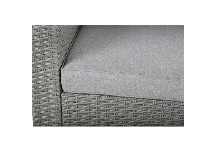 Salon de jardin MELROSE en résine tressée 7 places coussins gris