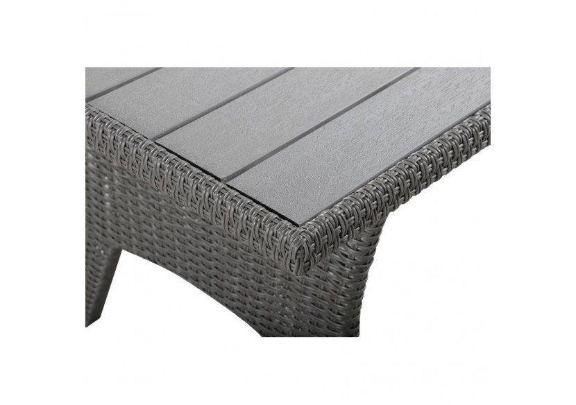 Salon de jardin MELROSE en résine tressée 7 places coussins gris