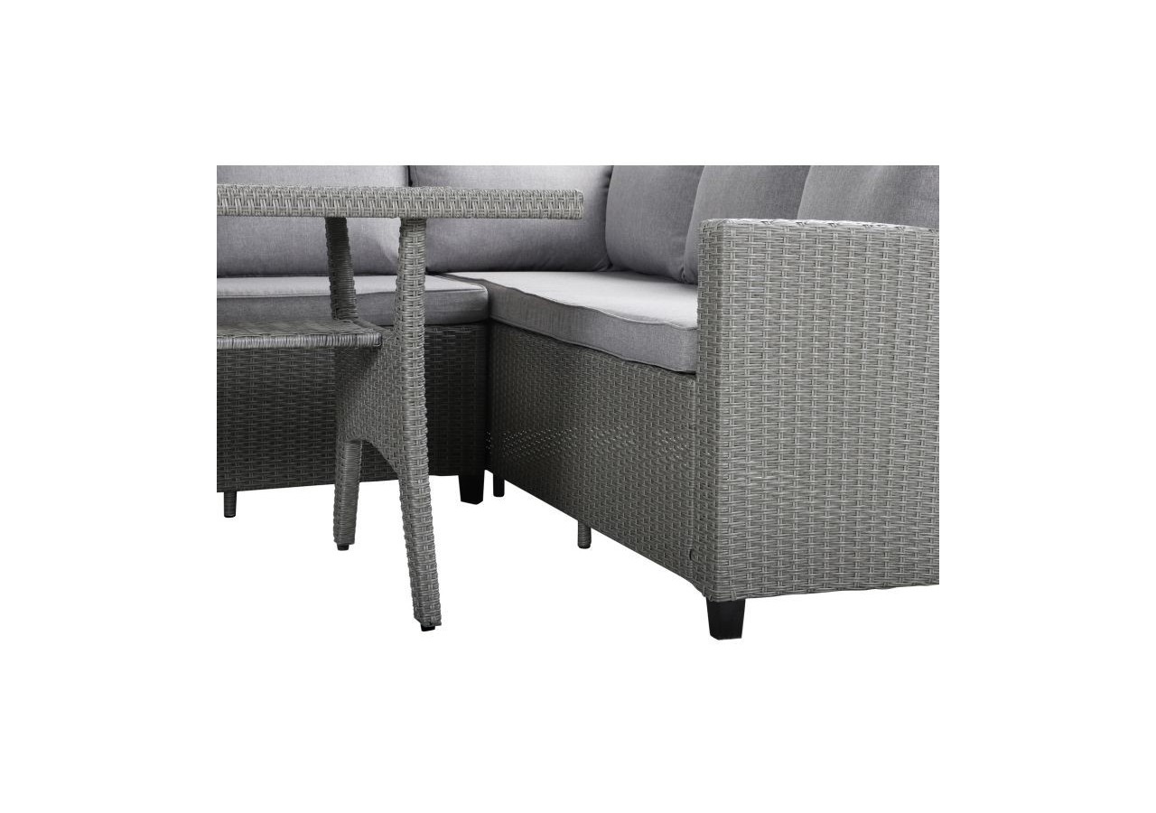 Salon de jardin MELROSE en résine tressée 7 places coussins gris