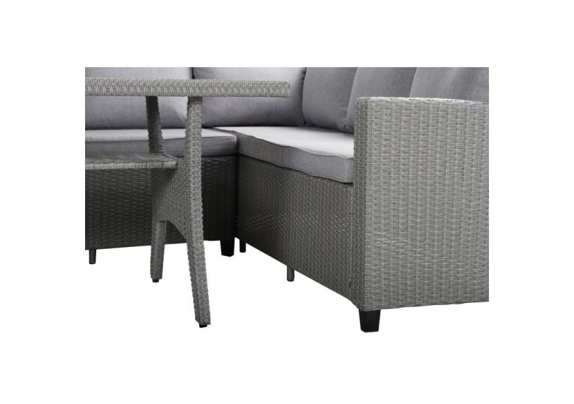 Salon de jardin MELROSE en résine tressée 7 places coussins gris