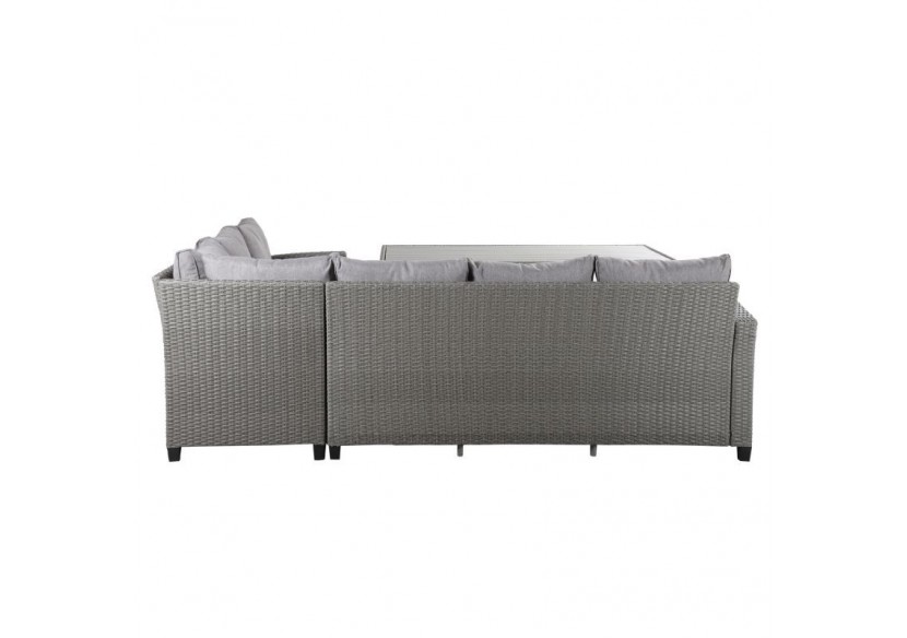 Salon de jardin MELROSE en résine tressée 7 places coussins gris