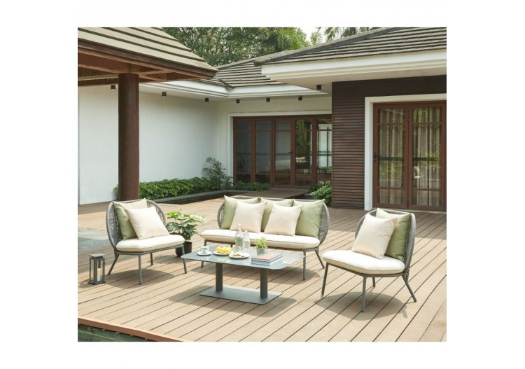 Salon de jardin ARIA aluminium 5 places coussins blancs 2