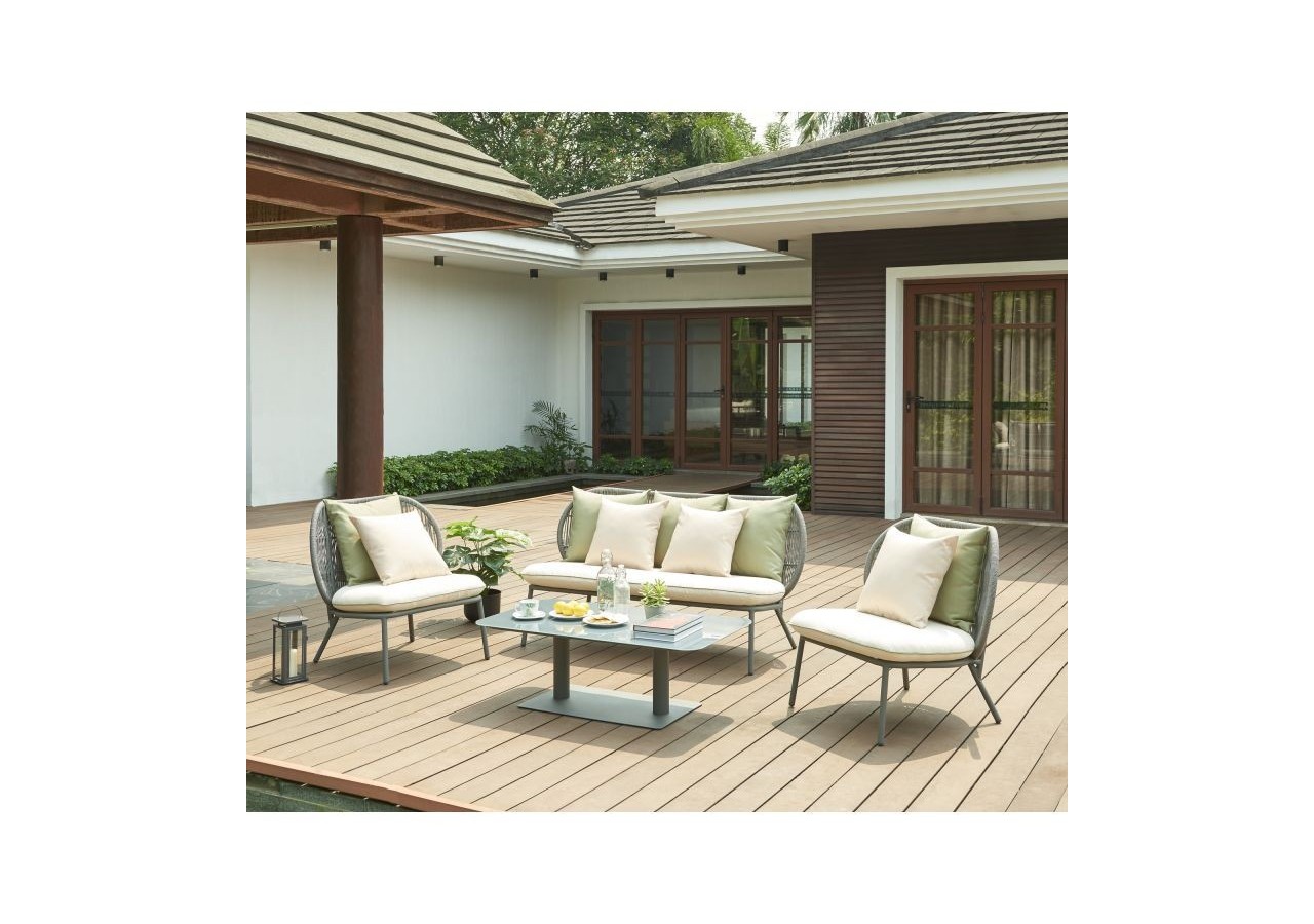 Salon de jardin ARIA aluminium 5 places coussins blancs