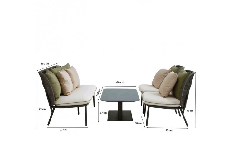 Salon de jardin ARIA aluminium 5 places coussins blancs