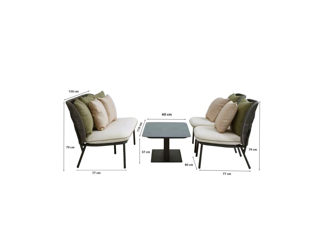 Salon de jardin ARIA aluminium 5 places coussins blancs