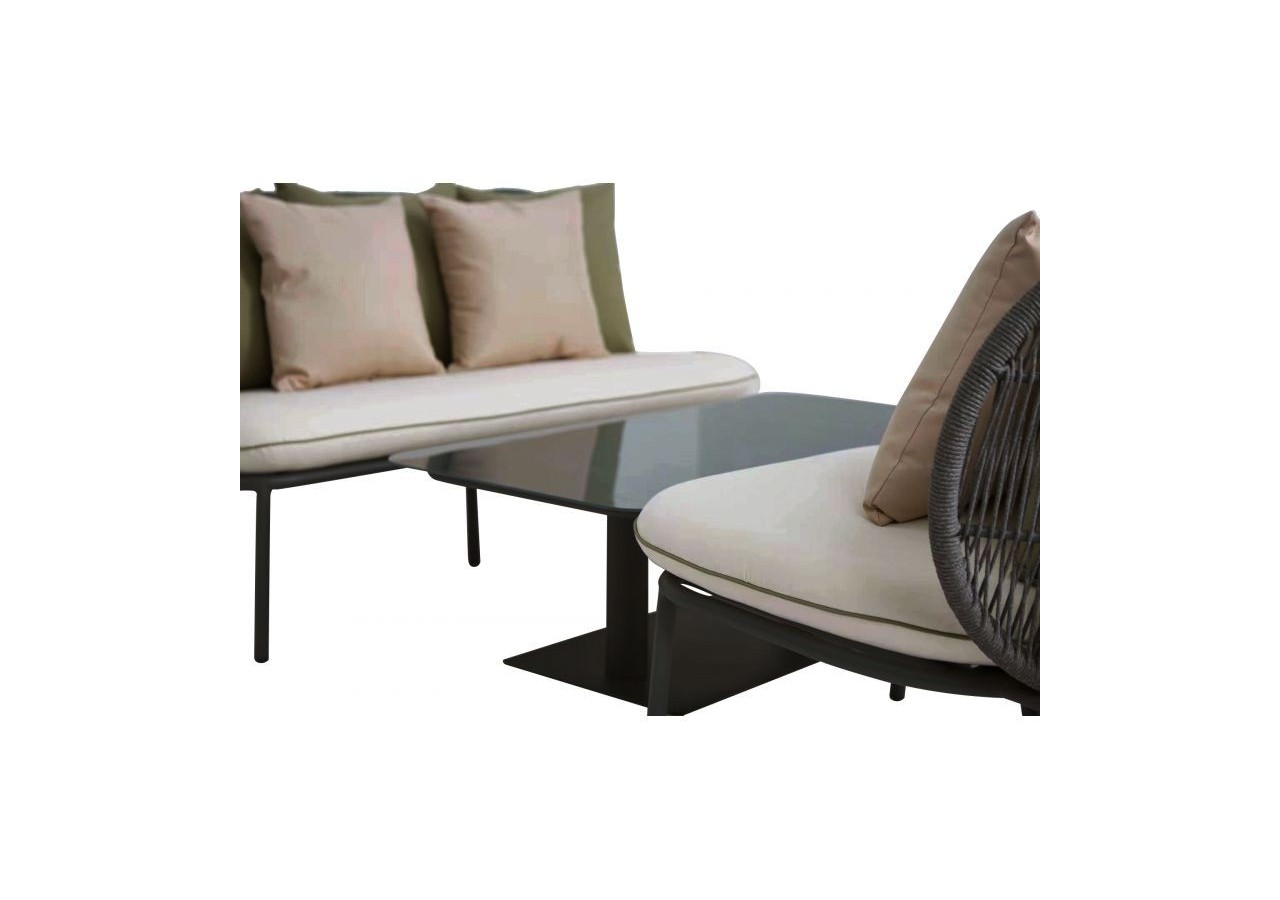 Salon de jardin ARIA aluminium 5 places coussins blancs