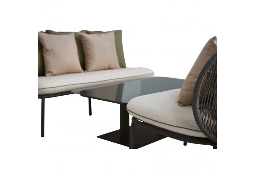 Salon de jardin ARIA aluminium 5 places coussins blancs