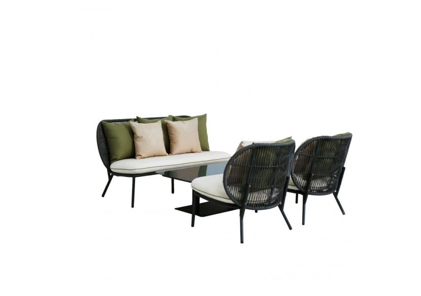 Salon de jardin ARIA aluminium 5 places coussins blancs