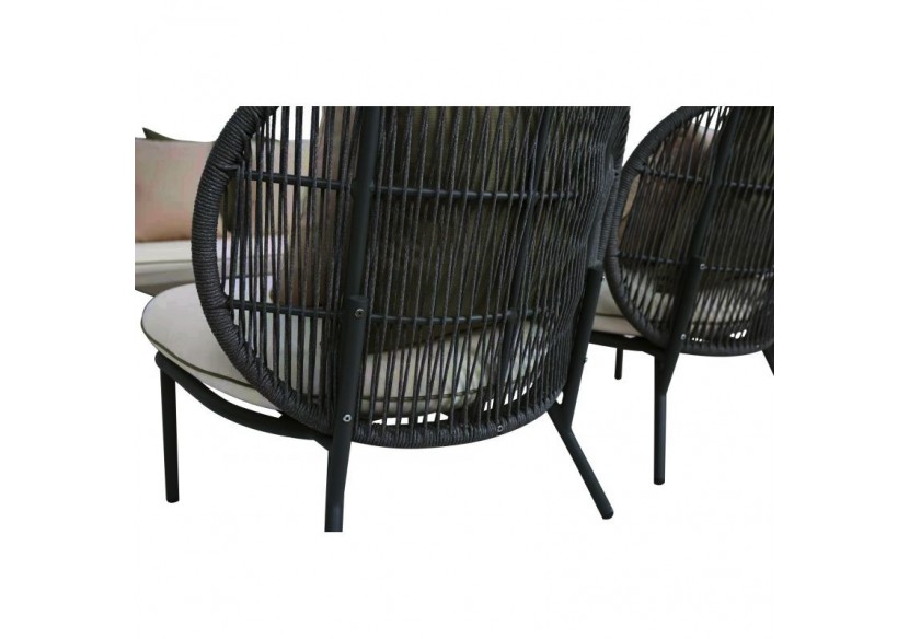 Salon de jardin ARIA aluminium 5 places coussins blancs