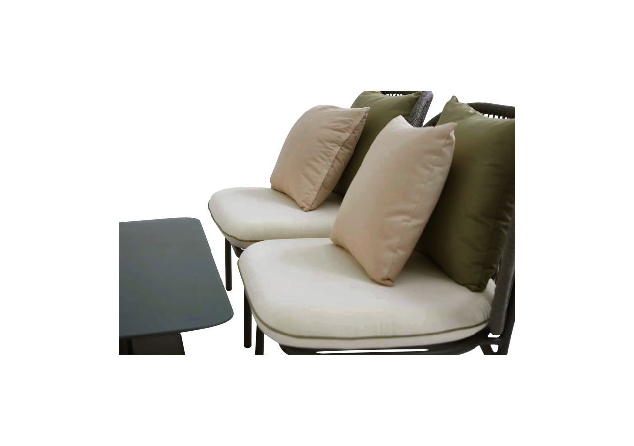 Salon de jardin ARIA aluminium 5 places coussins blancs