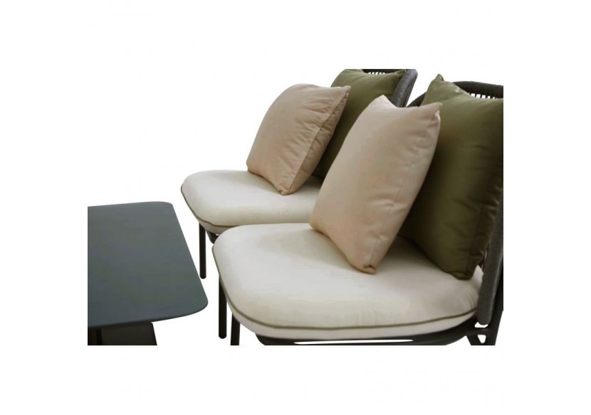 Salon de jardin ARIA aluminium 5 places coussins blancs