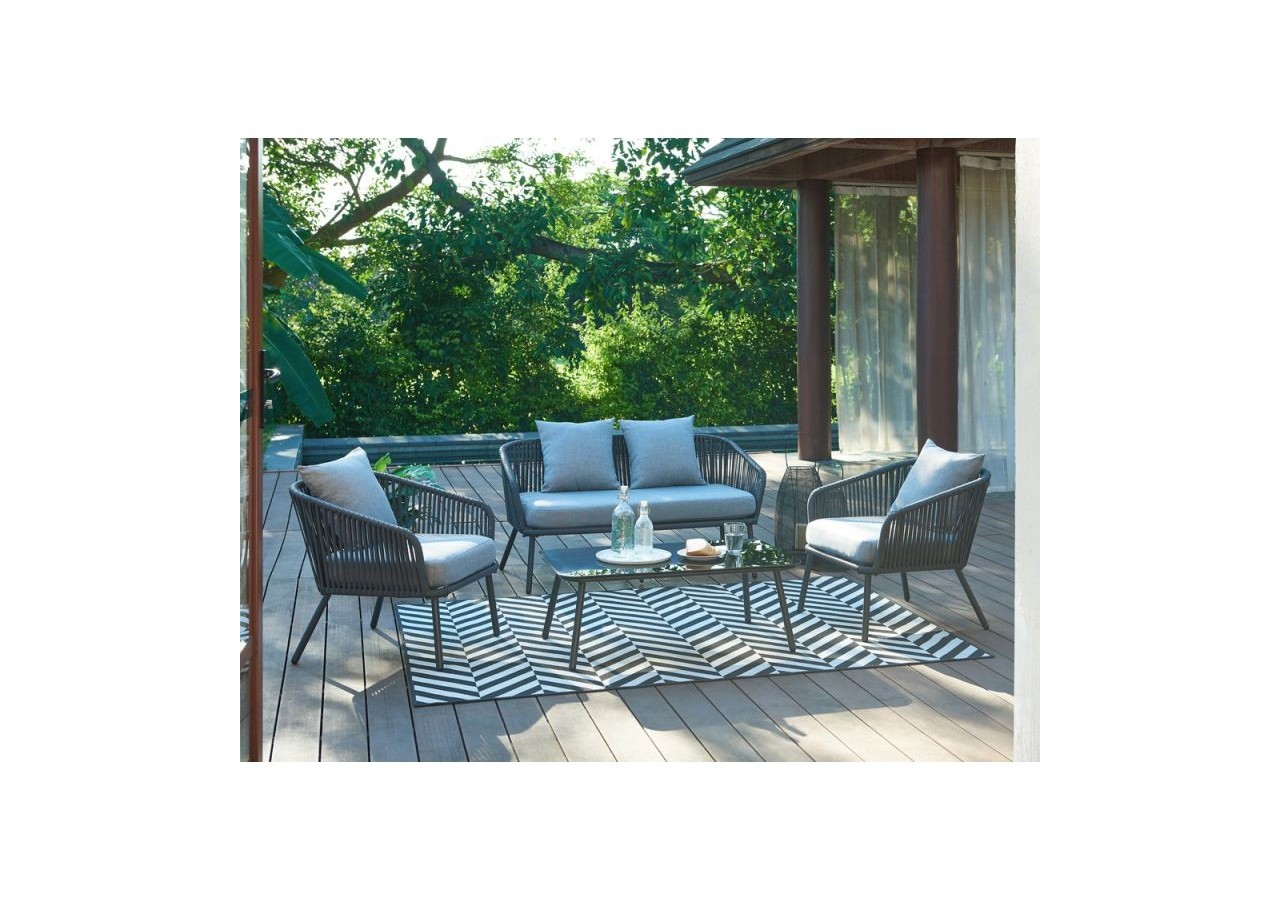 Salon de jardin HAVANA en métal et corde coloris gris 4 places