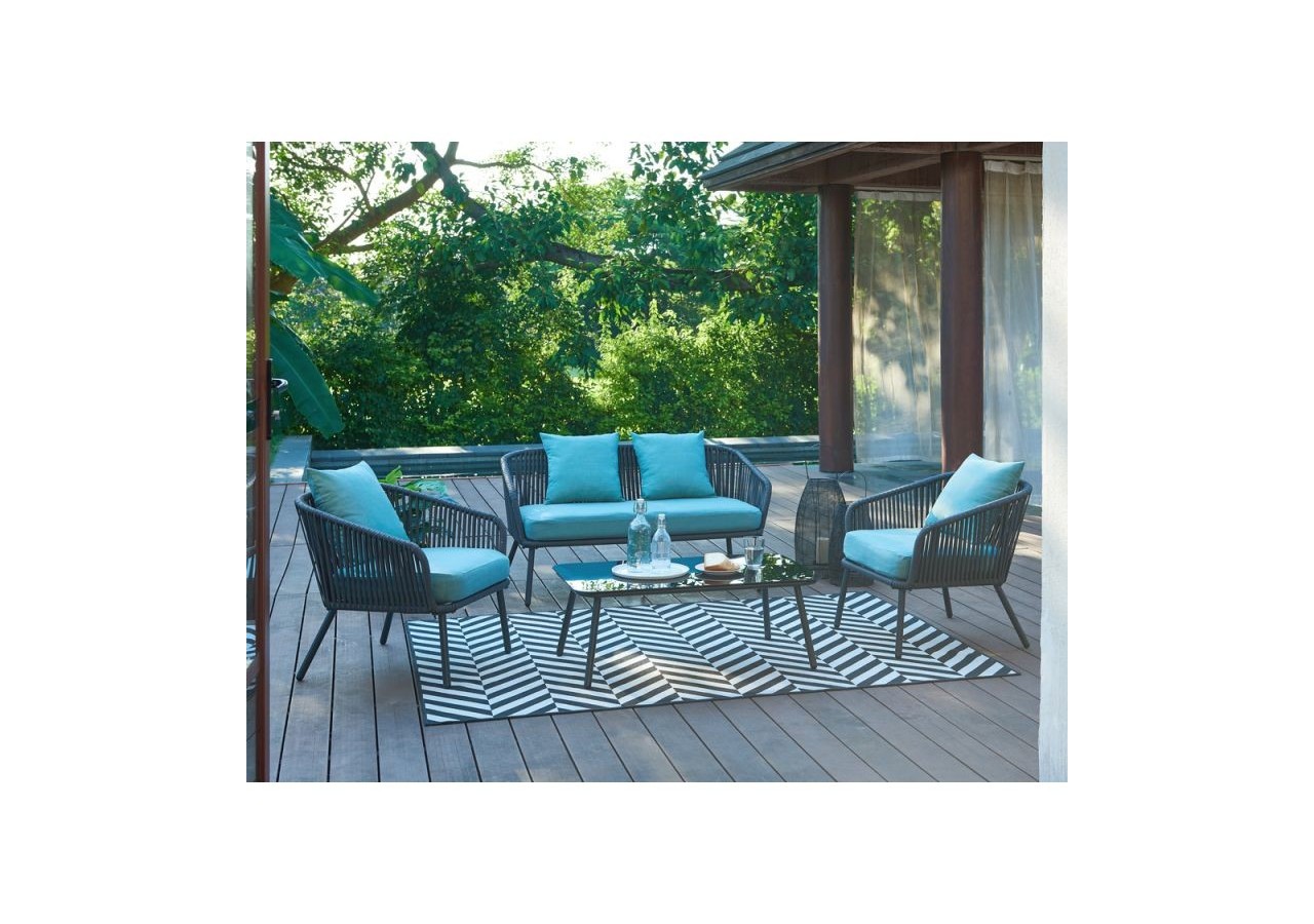 Salon de jardin HAVANA en métal et corde coloris vert 4 places