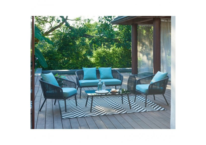 Salon de jardin HAVANA en métal et corde coloris vert 4 places