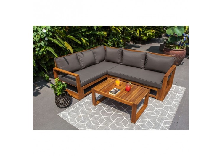 Salon de jardin BELHARRA en bois d'acacia 4 places coloris gris 2