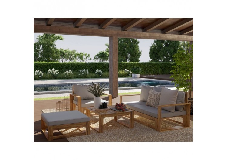Salon de jardin CAMILA bois d'acacia coloris gris clair 5 places 2