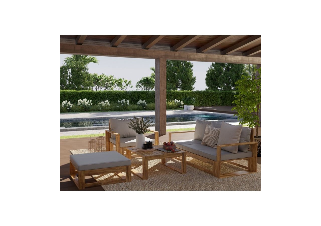 Salon de jardin CAMILA bois d'acacia coloris gris clair 5 places