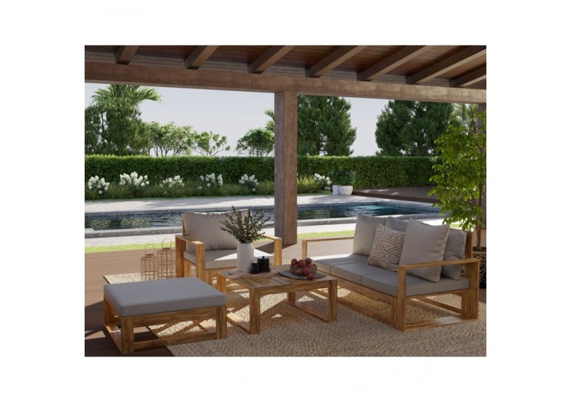 Salon de jardin CAMILA bois d'acacia coloris gris clair 5 places