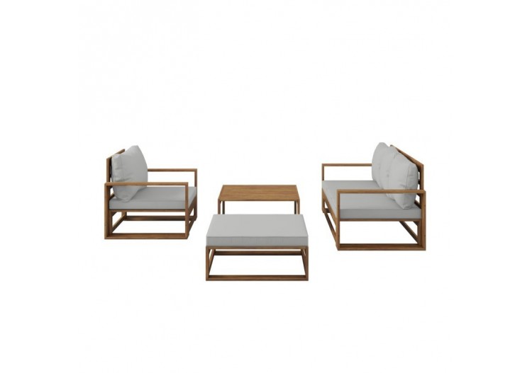 Salon de jardin CAMILA bois d'acacia coloris gris clair 5 places