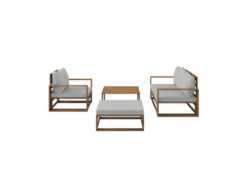 Salon de jardin CAMILA bois d'acacia coloris gris clair 5 places