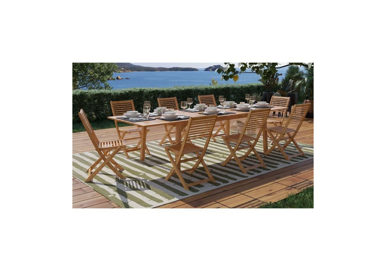 Ensemble repas jardin CARINI en bois d'eucalyptus FSC 8 places