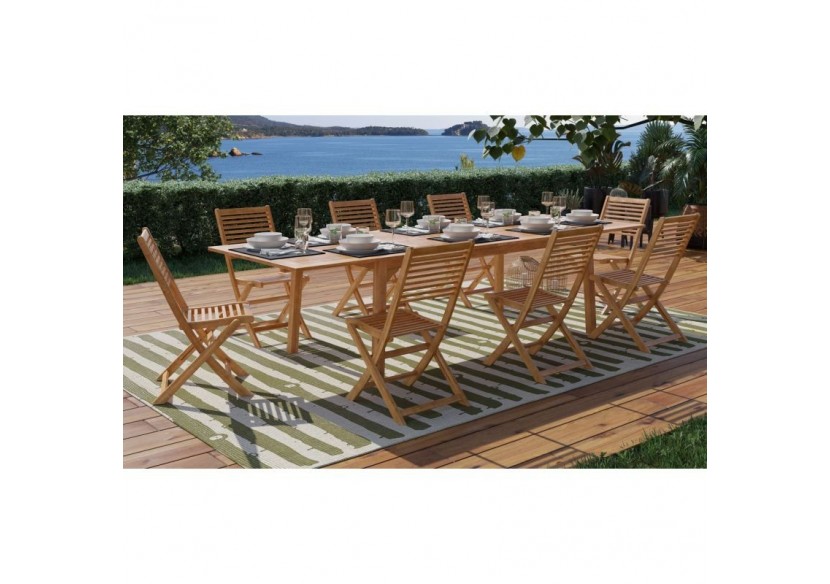 Ensemble repas jardin CARINI en bois d'eucalyptus FSC 8 places