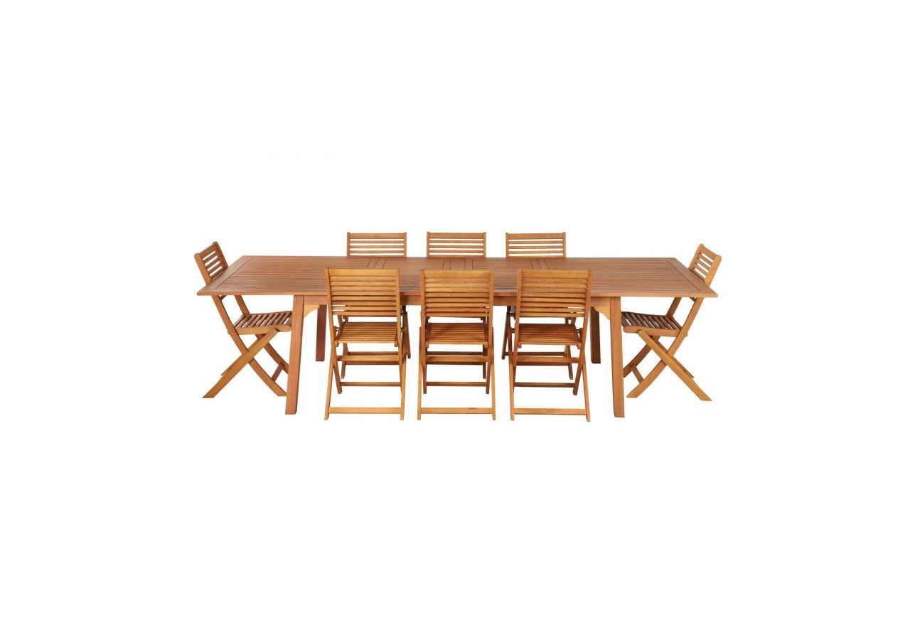 Ensemble repas jardin CARINI en bois d'eucalyptus FSC 8 places