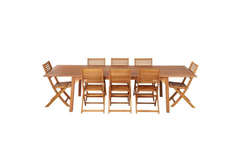 Ensemble repas jardin CARINI en bois d'eucalyptus FSC 8 places