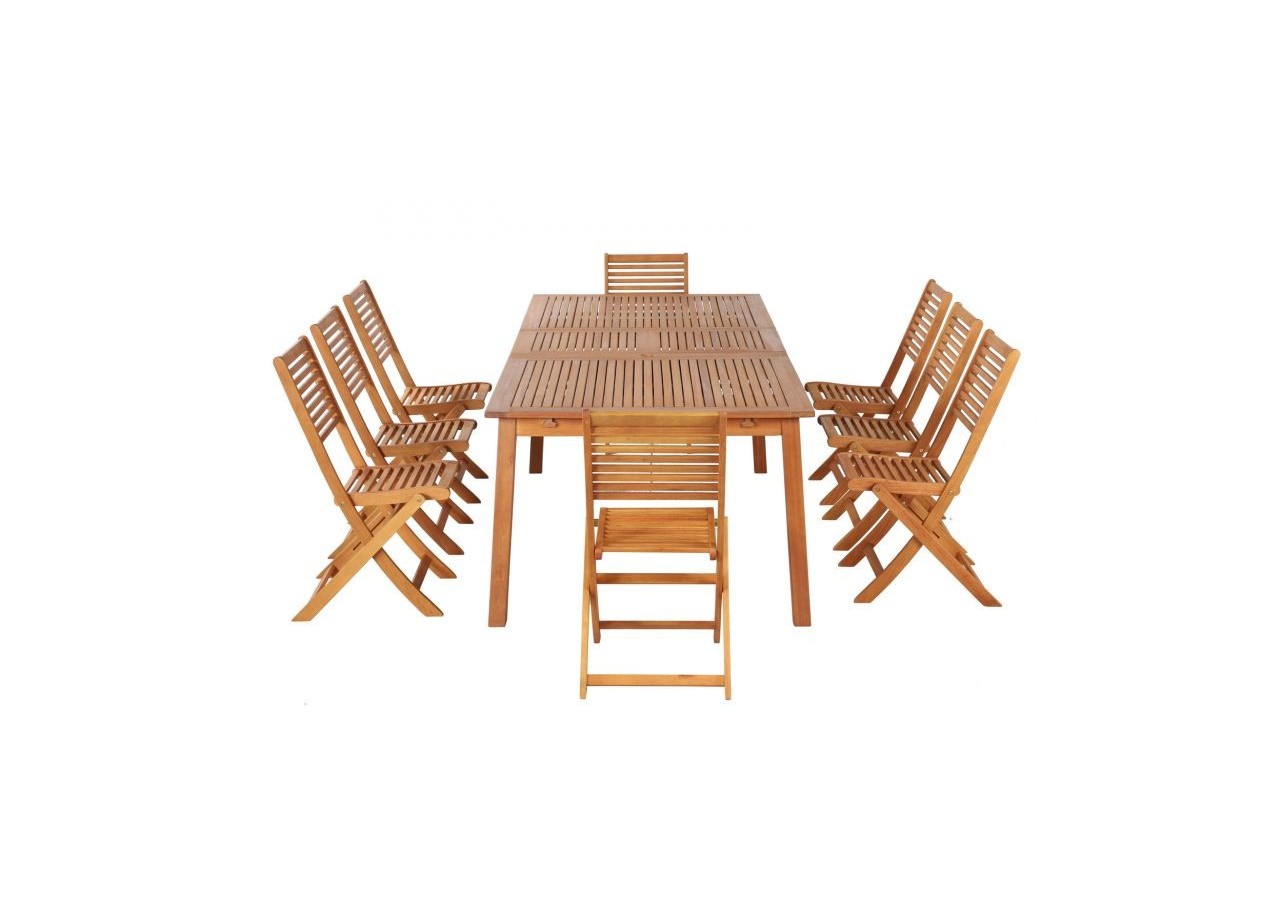 Ensemble repas jardin CARINI en bois d'eucalyptus FSC 8 places