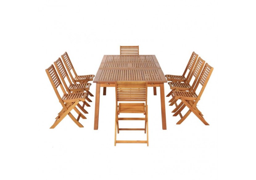 Ensemble repas jardin CARINI en bois d'eucalyptus FSC 8 places