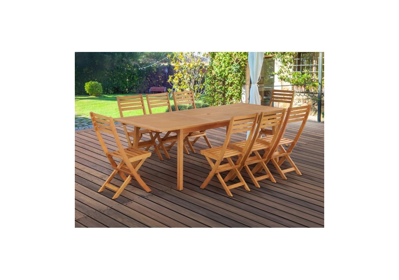 Ensemble repas de jardin SORA en bois d'eucalyptus 8 places 180-240 cm