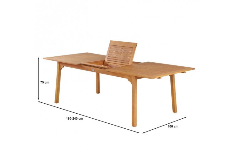 Ensemble repas de jardin SORA en bois d'eucalyptus 8 places 180-240 cm 2