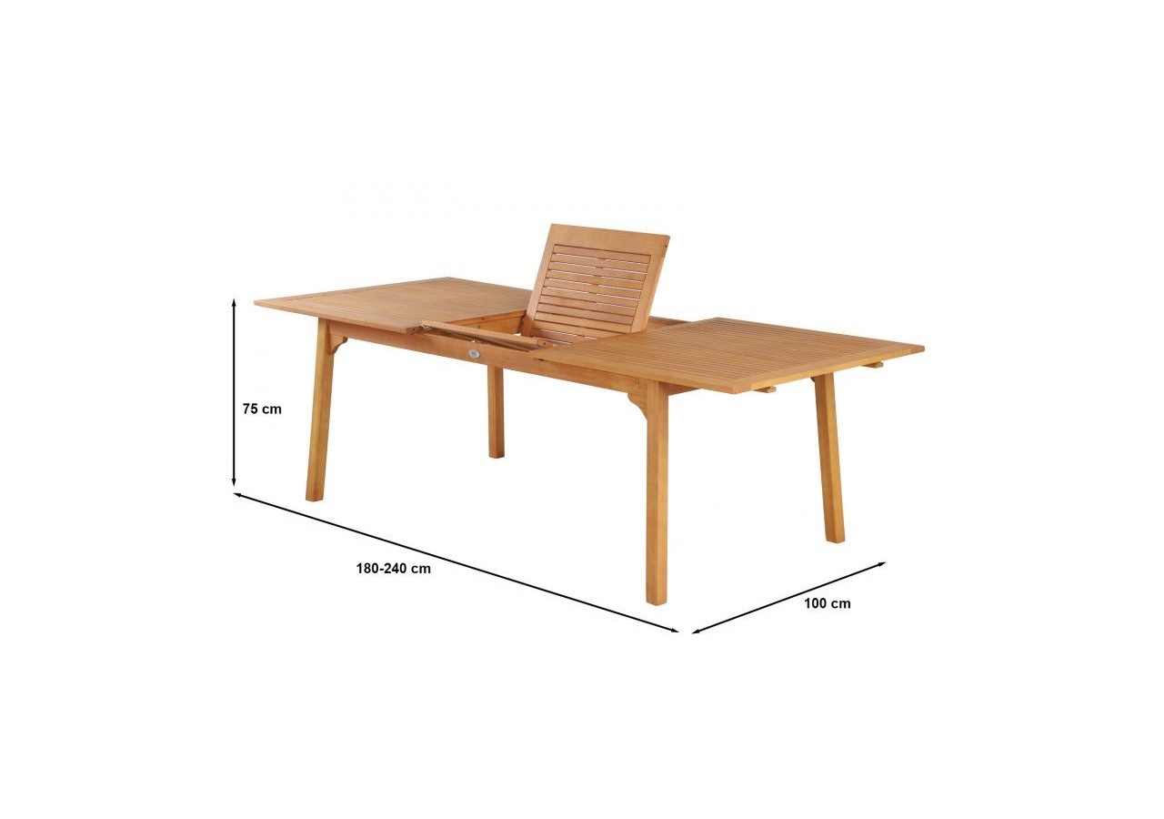 Ensemble repas de jardin SORA en bois d'eucalyptus 8 places 180-240 cm