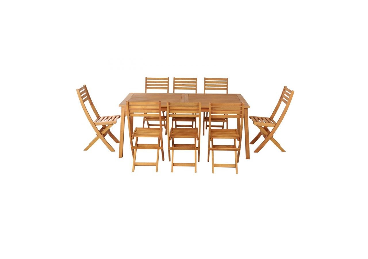 Ensemble repas de jardin SORA en bois d'eucalyptus 8 places 180-240 cm