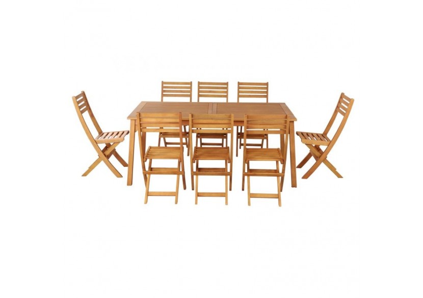 Ensemble repas de jardin SORA en bois d'eucalyptus 8 places 180-240 cm
