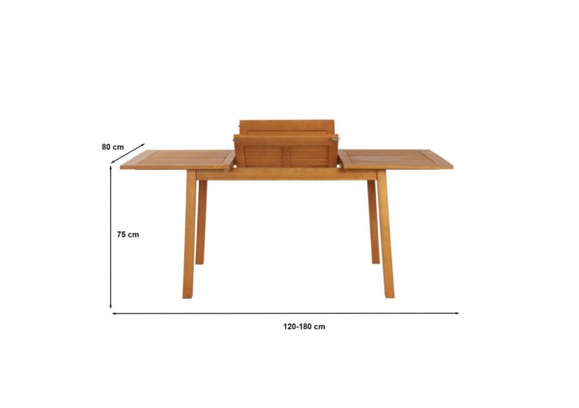 Ensemble repas de jardin SORA en bois d'eucalyptus 6 places 120-180 cm