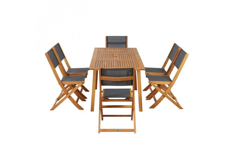 Ensemble repas de jardin SORA en bois d'eucalyptus 6 places 120-180 cm