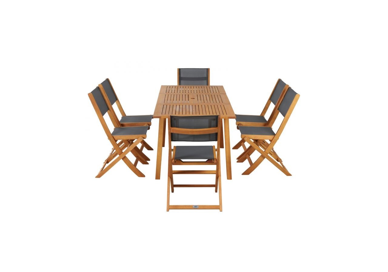 Ensemble repas de jardin SORA en bois d'eucalyptus 6 places 120-180 cm