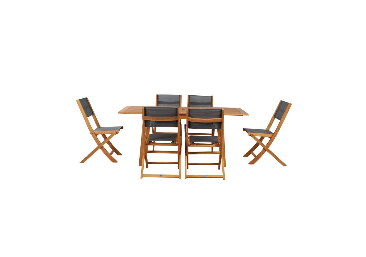 Ensemble repas de jardin SORA en bois d'eucalyptus 6 places 120-180 cm