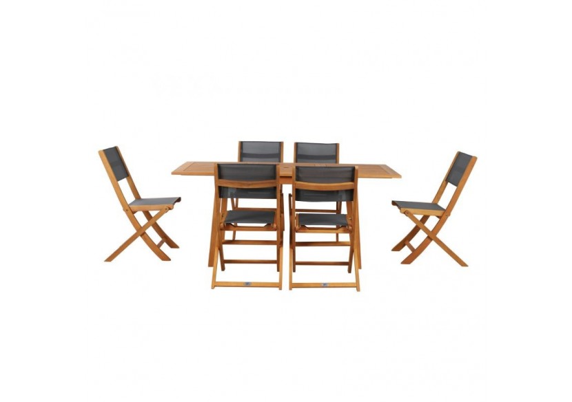 Ensemble repas de jardin SORA en bois d'eucalyptus 6 places 120-180 cm