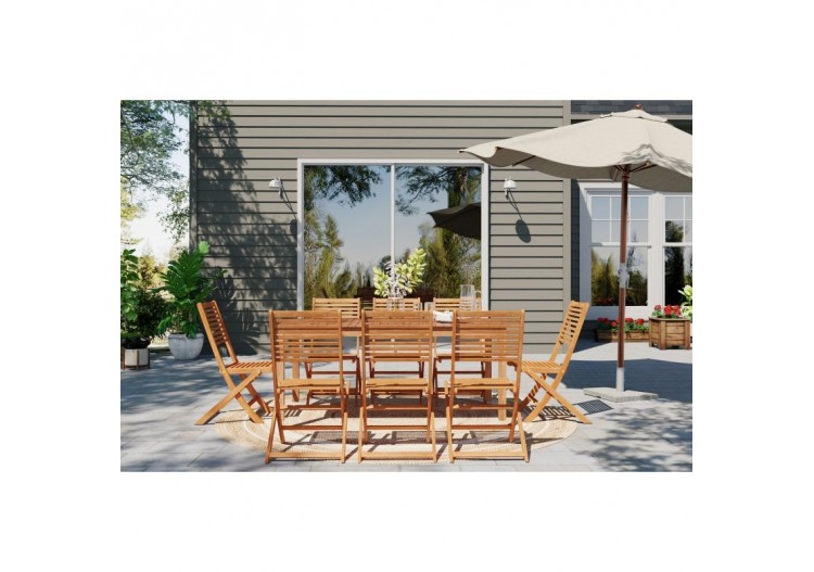 Ensemble repas de jardin SARNO en bois d'eucalyptus 8 places 180 cm 2