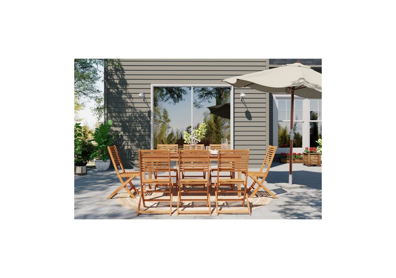 Ensemble repas de jardin SARNO en bois d'eucalyptus 8 places 180 cm